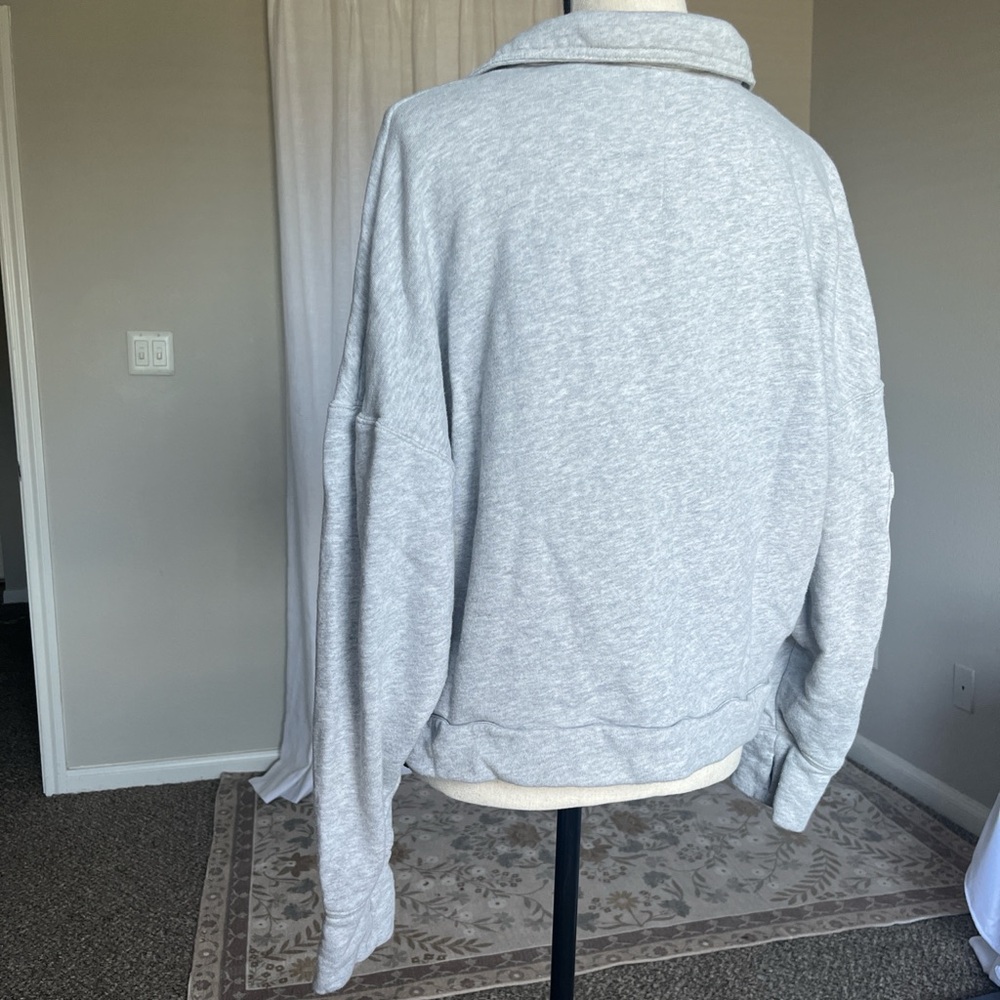 FP Movement by Free People Grey Collared Pullover Faux Crossover Hem Size L - Picture 6 of 8